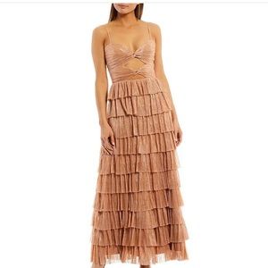 Grace Metallic Plisse Sweetheart Neck Cut-Out Tiered Dress